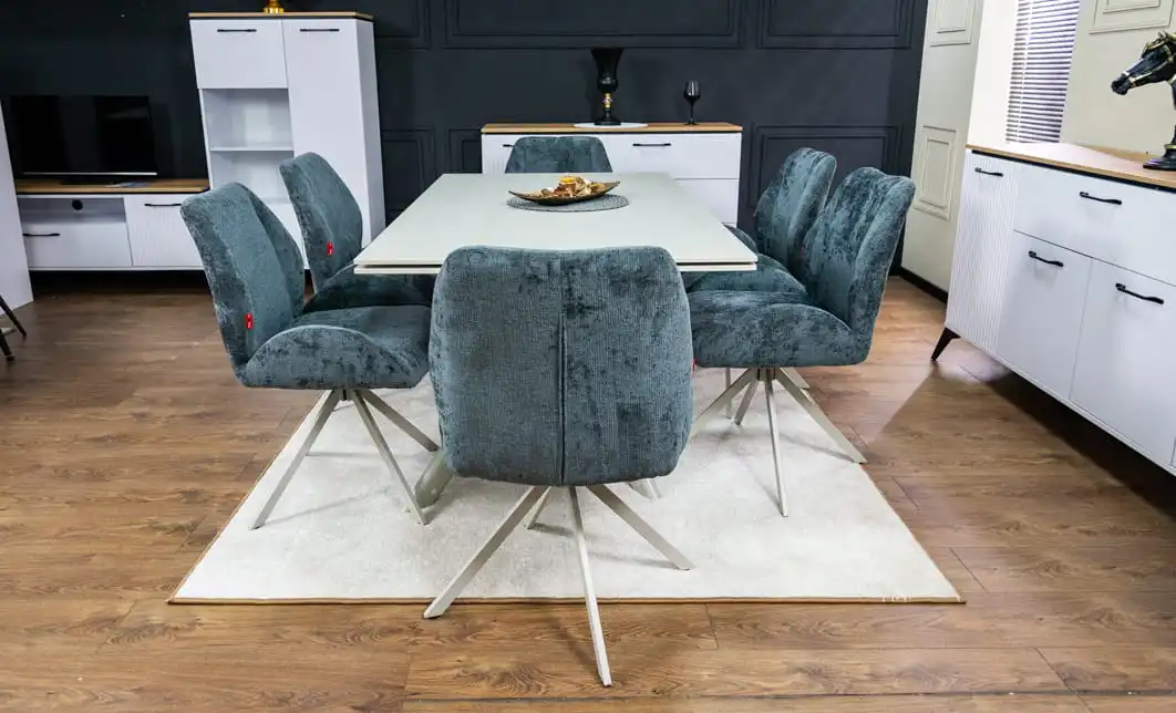 Set Masă Living Extensibilă DTM0107 Bej cu 6 Scaune DCM0104CS Gri 6
