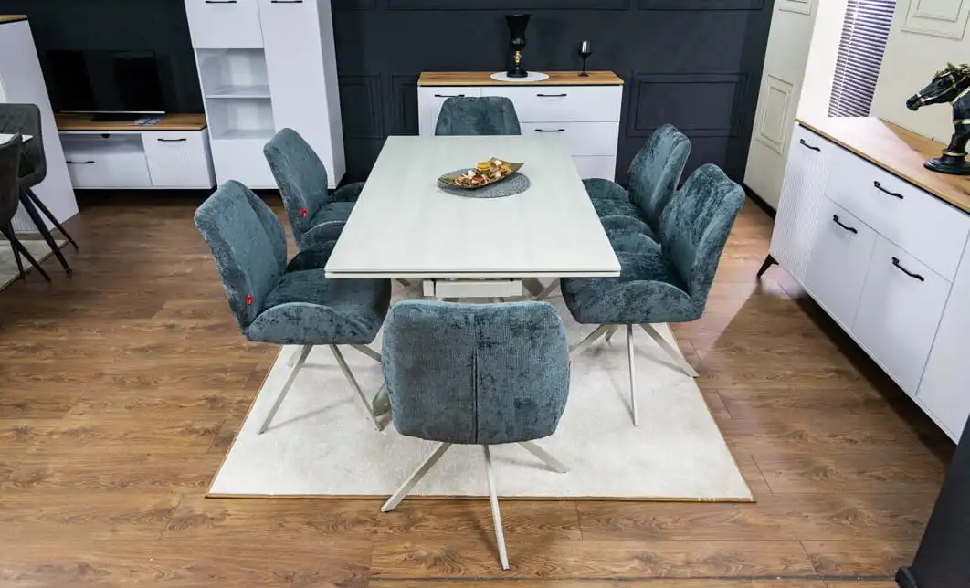 Set Masă Living Extensibilă DTM0107 Bej cu 6 Scaune DCM0104CS Gri 7