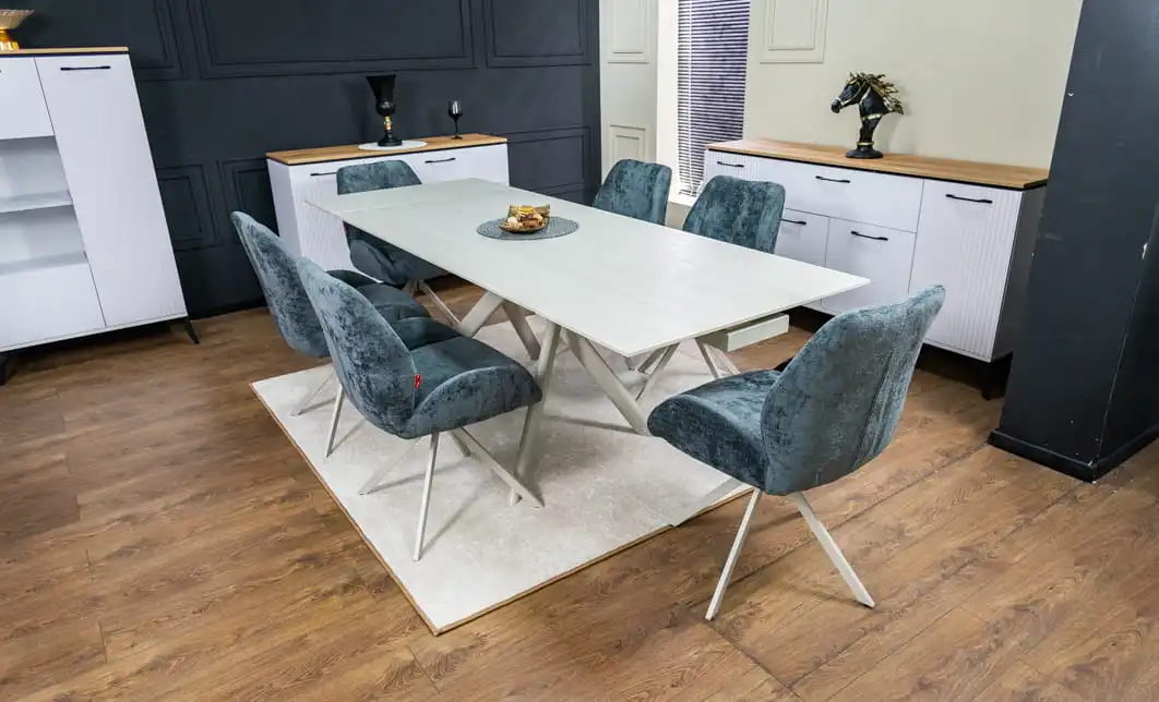 Set Masă Living Extensibilă DTM0107 Bej cu 6 Scaune DCM0104CS Gri 2