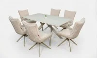 Set Masă Living Extensibilă Bej DTM0107 cu 6 Scaune DCM0607CS Bej