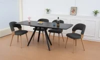 Set Masă Living Extensibilă Gri DTM0109 cu 4 Scaune Living JY6450X-M2 Gri Inchis