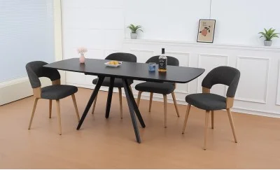 Set Masă Living Extensibilă Gri DTM0109 cu 4 Scaune Living JY6450X-M2 Gri Inchis