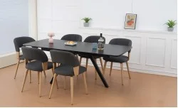 Set Masă Living Extensibilă Gri DTM0109 cu 6 Scaune Living JY6450X-M2 Gri Inchis