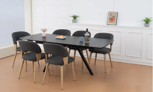 Set Masă Living Extensibilă Gri DTM0109 cu 6 Scaune Living JY6450X-M2 Gri Inchis