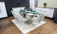 Set Masă Living Extensibilă DTM0405CS Bej cu 6 Scaune DCM0108CS Gri