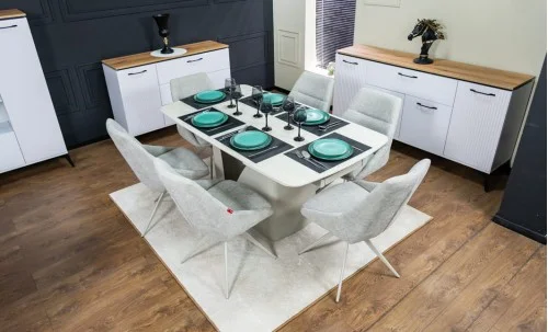 Set Masă Living Extensibilă DTM0405CS Bej cu 6 Scaune DCM0108CS Gri