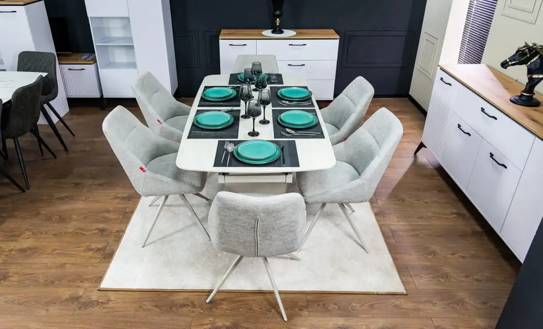 Set Masă Living Extensibilă DTM0405CS Bej cu 6 Scaune DCM0108CS Gri 6