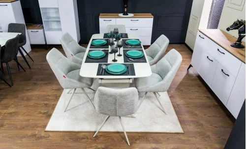 Set Masă Living Extensibilă DTM0405CS Bej cu 6 Scaune DCM0108CS Gri