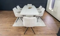 Set Masă Living Extensibilă DTM0405CS Blat Ceramic Bej cu 6 Scaune Rotative DCM0112 Bej 6