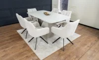 Set Masă Living Extensibilă DTM0405CS Blat Ceramic Bej cu 6 Scaune Rotative DCM0112 Bej