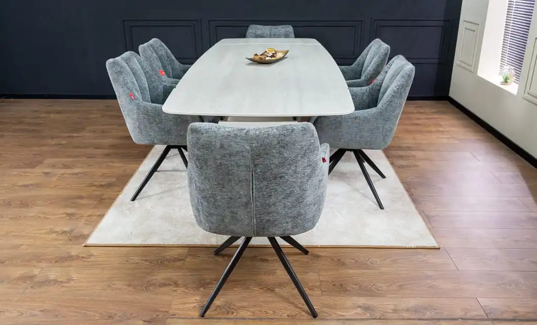 Set Masă Living Extensibilă DTM0405CS Blat Ceramic Bej cu 6 Scaune Rotative DCM0112 Gri 8