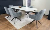 Set Masă Living Extensibilă DTM0405CS Blat Ceramic Bej cu 6 Scaune Rotative DCM0112 Gri 2