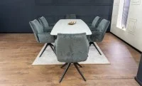 Set Masă Living Extensibilă DTM0405CS Bej cu 6 Scaune DCM0601AS Gri Închis 8