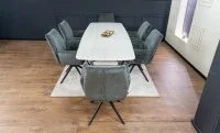 Set Masă Living Extensibilă DTM0405CS Bej cu 6 Scaune DCM0601AS Gri Închis 9