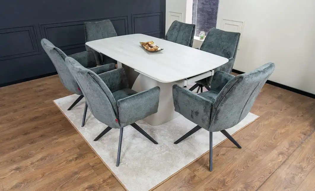 Set Masă Living Extensibilă DTM0405CS Bej cu 6 Scaune DCM0601AS Gri Închis 4