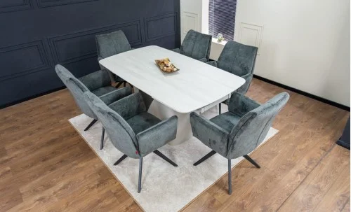 Set Masă Living Extensibilă DTM0405CS Bej cu 6 Scaune DCM0601AS Gri Închis