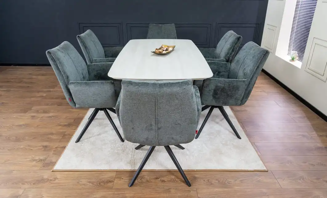 Set Masă Living Extensibilă DTM0405CS Bej cu 6 Scaune DCM0601AS Gri Închis 6