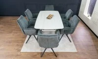 Set Masă Living Extensibilă DTM0405CS Bej cu 6 Scaune DCM0601AS Gri Închis 7