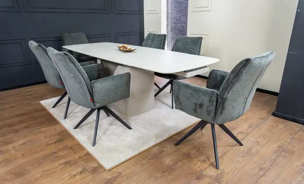 Set Masă Living Extensibilă DTM0405CS Bej cu 6 Scaune DCM0601AS Gri Închis 2
