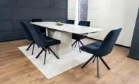 Set Masă Living Extensibilă DTM0405CS Blat Ceramic Bej cu 6 Scaune Rotative KJC356 Negre 3