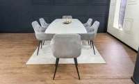 Set Masă Living Extensibilă DTM0405CS Blat Ceramic Bej cu 6 Scaune Tapițate KJC38 Gri 8