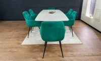 Set Masă Living Extensibilă DTM0405CS Blat Ceramic Bej cu 6 Scaune Tapițate KJC38 Verzi 8