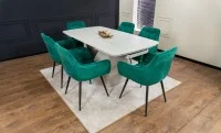 Set Masă Living Extensibilă DTM0405CS Blat Ceramic Bej cu 6 Scaune Tapițate KJC38 Verzi 4