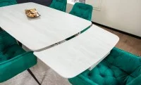 Set Masă Living Extensibilă DTM0405CS Blat Ceramic Bej cu 6 Scaune Tapițate KJC38 Verzi 10