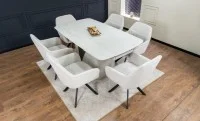 Set Masă Living Extensibilă DTM0405CS Blat Ceramic Bej cu 6 Scaune Rotative KJC3846 Bej 4