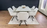 Set Masă Living Extensibilă DTM0405CS Blat Ceramic Bej cu 6 Scaune Rotative KJC3846 Bej 8