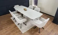 Set Masă Living Extensibilă DTM0405CS Blat Ceramic Bej cu 6 Scaune Rotative KJC3846 Bej 1