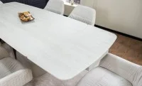 Set Masă Living Extensibilă DTM0405CS Blat Ceramic Bej cu 6 Scaune Rotative KJC3846 Bej