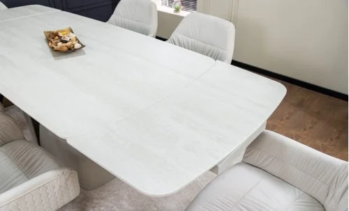 Set Masă Living Extensibilă DTM0405CS Blat Ceramic Bej cu 6 Scaune Rotative KJC3846 Bej