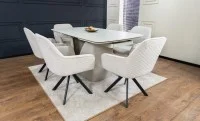 Set Masă Living Extensibilă DTM0405CS Blat Ceramic Bej cu 6 Scaune Rotative KJC3846 Bej 5