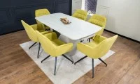 Set Masă Living Extensibilă DTM0405CS Blat Ceramic Bej cu 6 Scaune Rotative KJC4345 Muștar 5