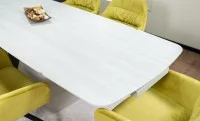 Set Masă Living Extensibilă DTM0405CS Blat Ceramic Bej cu 6 Scaune Rotative KJC4345 Muștar
