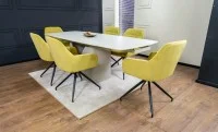 Set Masă Living Extensibilă DTM0405CS Blat Ceramic Bej cu 6 Scaune Rotative KJC4345 Muștar 2