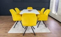 Set Masă Living Extensibilă DTM0405CS Blat Ceramic Bej cu 6 Scaune Rotative KJC80 Galbene 8