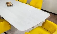 Set Masă Living Extensibilă DTM0405CS Blat Ceramic Bej cu 6 Scaune Rotative KJC80 Galbene