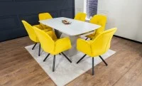 Set Masă Living Extensibilă DTM0405CS Blat Ceramic Bej cu 6 Scaune Rotative KJC80 Galbene 3