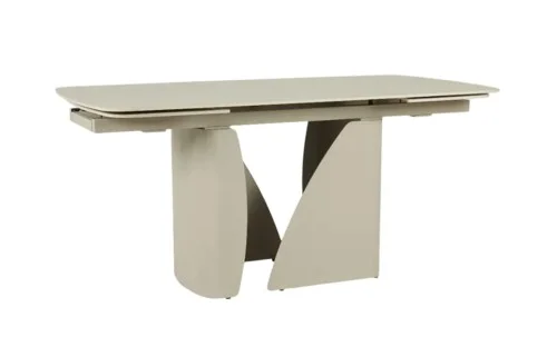 Set Masă Living Extensibilă DTM0405CS Blat Ceramic Bej cu 6 Scaune Tapițate KJC38 Gri