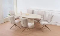 Set Masa Living Blat Ceramic DTW0801MC Bej cu 6 Scaune Living Rotative DCM0607CS Bej