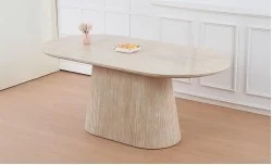Set Masa Living Blat Ceramic DTW0801MC Bej cu 6 Scaune Living Rotative DCM0607CS Bej