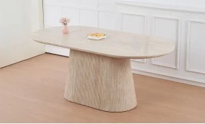 Set Masa Living Blat Ceramic DTW0801MC Bej cu 6 Scaune Living Rotative DCM0607CS Bej