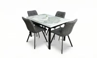 Set Masă Living Extensibilă Blat Ceramic KJT416 Alb-Cappuccino cu 4 Scaune DCM1801CF Gri 1