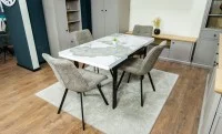 Set Masă Living Extensibilă Blat Ceramic KJT416 Alb-Cappuccino cu 4 Scaune DCM1801CF Verzi 10