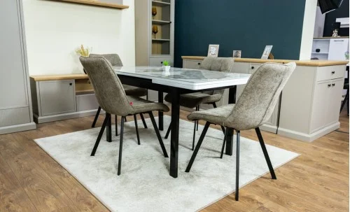 Set Masă Living Extensibilă Blat Ceramic KJT416 Alb-Cappuccino cu 4 Scaune DCM1801CF Verzi