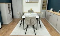 Set Masă Living Extensibilă Blat Ceramic KJT416 Alb-Cappuccino cu 4 Scaune DCM1801CF Verzi 7