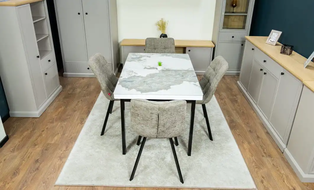 Set Masă Living Extensibilă Blat Ceramic KJT416 Alb-Cappuccino cu 4 Scaune DCM1801CF Verzi 8