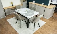 Set Masă Living Extensibilă Blat Ceramic KJT416 Alb-Cappuccino cu 4 Scaune DCM1801CF Verzi 2